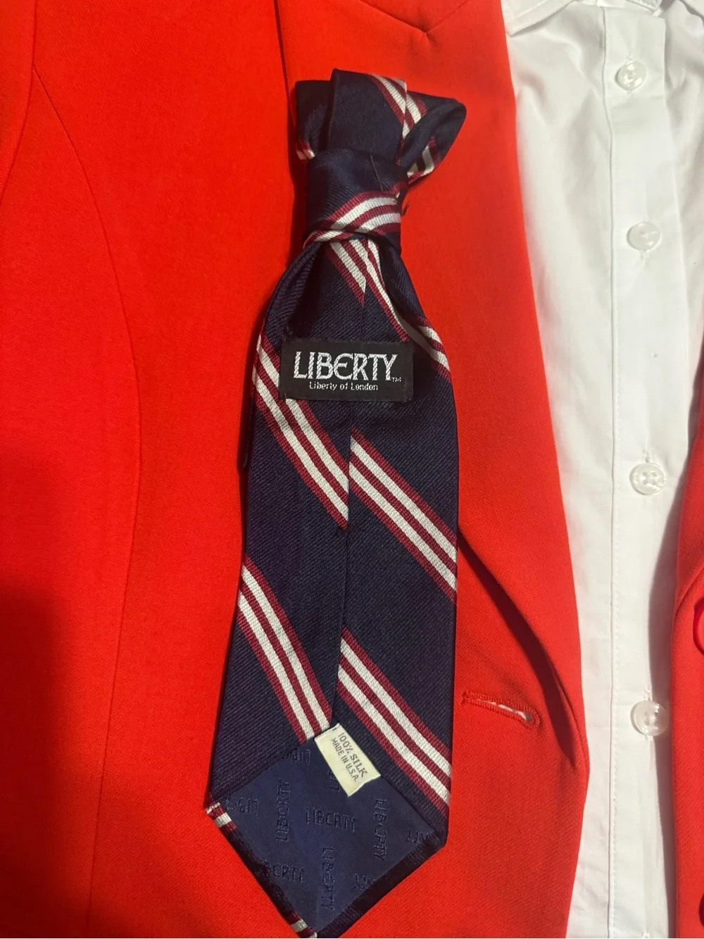 liberty Navy Silk Lined Tie with Red and White Stripes